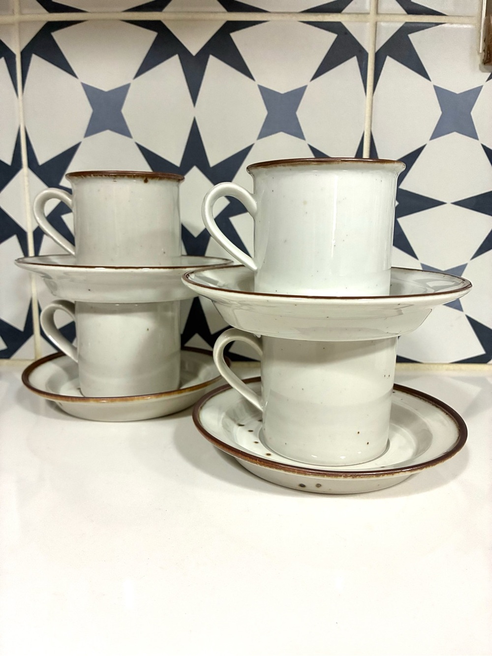 FOUR Dansk Brown Mist Cup and Saucer Sets Niels Refsgaard Denmark Vintage MCM